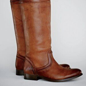 FRYE Melissa Trapunto Boots - Brown Leather